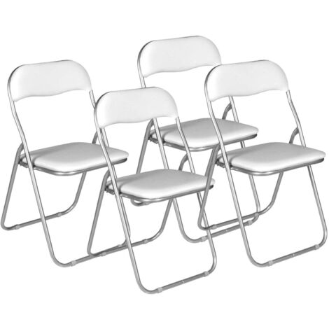 Dmora - Sedia pieghevole Marbella, Set di 4 sedie salvaspazio, Sedia per ospiti, Seduta per riunioni in simil ecopelle, 43x47h80 cm, Bianco, con imballo rinforzato