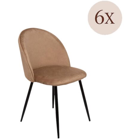 Dmora - Set di 6 sedie Stinson, Poltrona rivestita in velluto, Sedia da pranzo imbottita, Seduta per riunioni, 51x54h82 cm, Sabbia