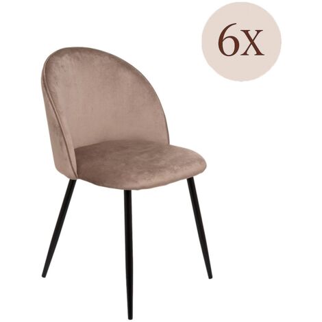 Dmora - Set di 6 sedie Achito, Poltrona rivestita in velluto, Sedia da pranzo imbottita, Seduta per riunioni, 51x54h82 cm, Tortora