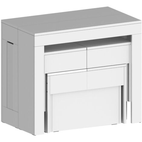 Dmora - Set tavolo e sedie Eric, Composizione multiuso, Set con consolle e 2 panche allungabili, 100% Made in Italy, 66x25h45 cm, Bianco lucido, con imballo rinforzato