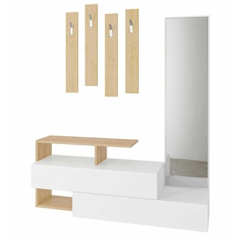 Dmora - Mobile da ingresso Himalia, Entratina appendiabiti, Composizione per atrio, Consolle portaoggetti multifunzione, 137x35h55 cm, Bianco e Rovere, con imballo rinforzato, con imballo rinforzato