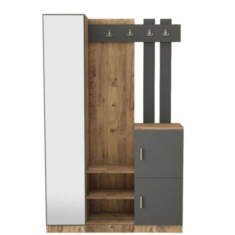 Dmora - Mobile da ingresso Australis, Entratina appendiabiti, Composizione per atrio, Consolle portaoggetti multifunzione, 114x38h180 cm, Quercia e Antracite, con imballo rinforzato, con imballo rinfo
