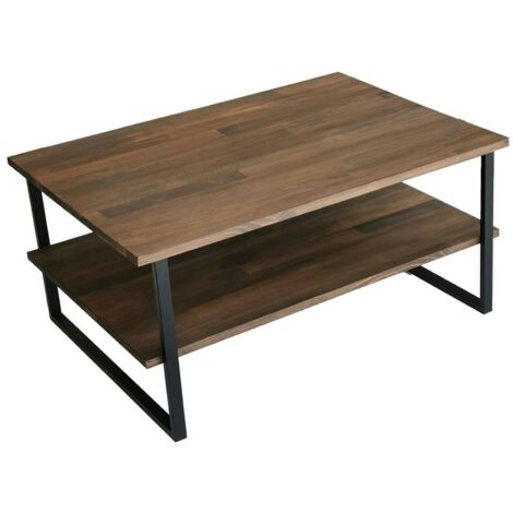 Dmora - Tavolino da salotto Aprica, Tavolo basso da caffè, Portariviste per divano, Ripiano da soggiorno, 85x60h40 cm, Noce (1/5)