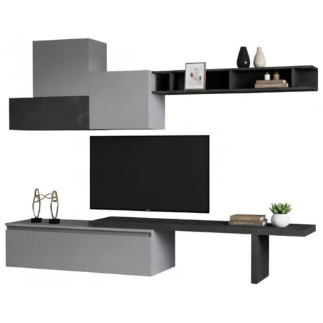 Parete Attrezzata Dmora Gemini - 180x40x35 Cm, Noce E Bianco, Per Salotto Con TV - Foto 7