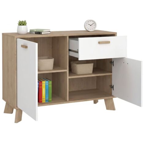 Credenza Merope, Buffet da soggiorno, Madia da salotto, Dispensa da cucina, 180x35 h81 cm, Crema