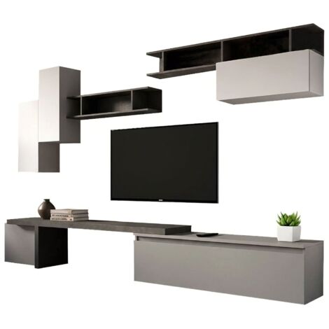 Parete Attrezzata Dmora Gemini - 180x40x35 Cm, Noce E Bianco, Per Salotto Con TV - Foto 12