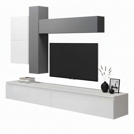 Parete Attrezzata Dmora Gemini - 180x40x35 Cm, Noce E Bianco, Per Salotto Con TV - Foto 4