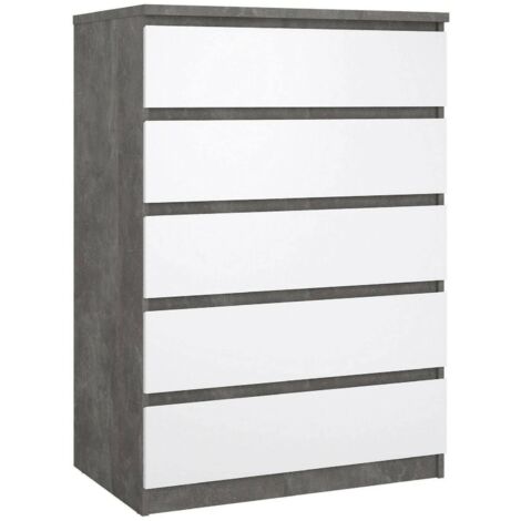 Dmora - Cassettiera Ansel, Settimino multiuso, Comò camera da letto, Mobile con cassetti, 77x50 h111 cm, Cemento e Bianco lucido (1/5)