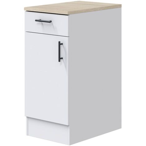 Dmora - Mobile 1 anta con cassetto Casnigo, Mobile contenitore misto, Base cucina con anta e cassetto, Modulo multiuso, 40x60 h90 cm, Bianco e Rovere