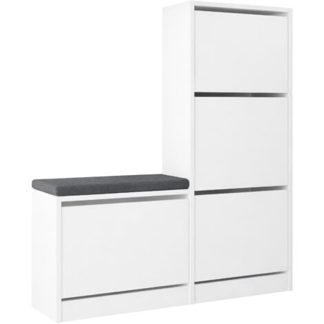 Dmora - Scarpiera Adeindein, Mobile Multiuso Da Ingresso Con 4 Ante A Ribalta 100 Made In Italy Mobile Portascarpe Da Ingresso A Doppia Profondita Cm 67x28h147 Colore Bianco 47528767
