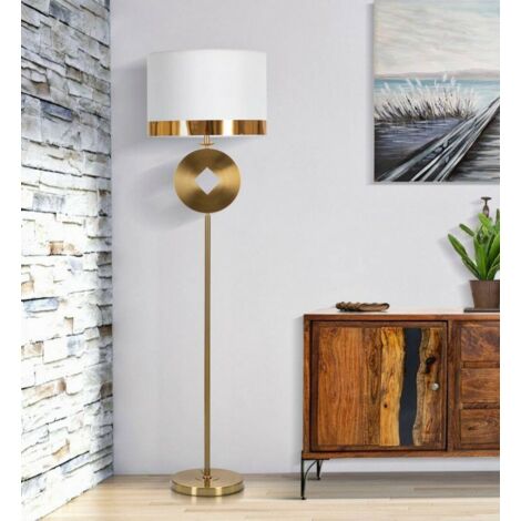 Dmora - Lampada Da Terra Bore, Luce Da Terra, Lampada Da Pavimento Lampada A Stelo 40x40 H151 Cm Bianco E Oro 87284264
