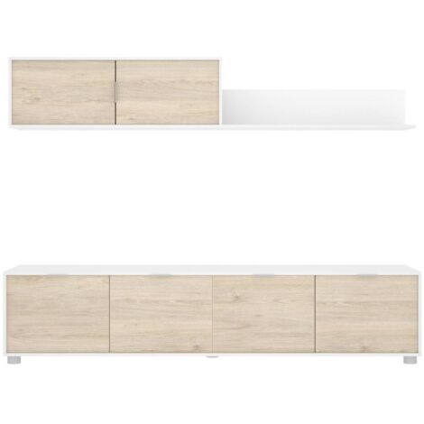 Dmora - Parete attrezzata Winnie, Composizione soggiorno, Mobile salotto multiuso, Armadio porta TV, 200x40 h43 cm, Bianco e Rovere