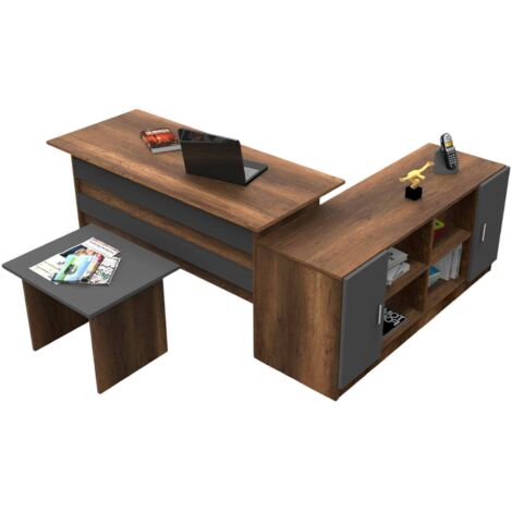 Dmora - Set da ufficio Borrelly, Composizione da studio, Kit ufficio, Set scrivania e cassettiera, Noce e Antracite (1/5)