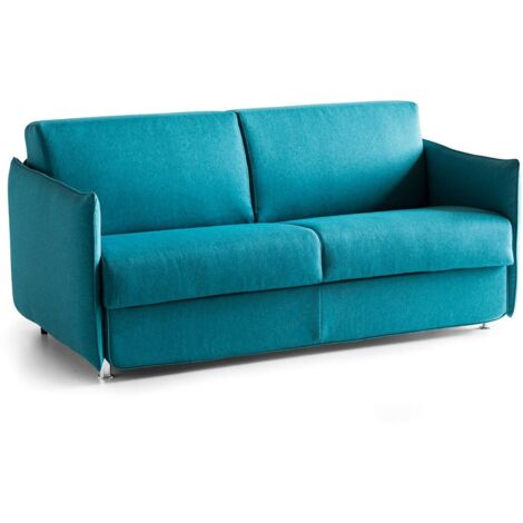Dmora - Divano letto 2 posti Pamela, Sofà trasformabile per salotto, imbottito, sfoderabile, Qualità 100% Made in Italy, 180x95 h90 cm, Azzurro