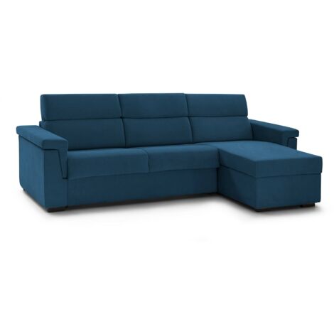 Dmora - Divano letto con penisola Esca, Sofà angolare trasformabile per salotto, imbottito, sfoderabile, Qualità 100% Made in Italy, 285x160 h100 cm, Blu (1/5)