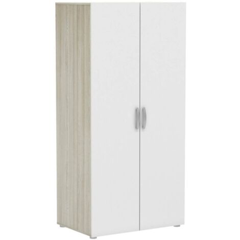 Guardaroba 2 Ante Astrée, Mobile Camera Da Letto, Cabina Armadio Portabiti Armadio Appendiabiti 182x64 H202 Cm Bianco E Grigio
