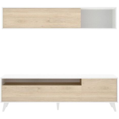 Parete Attrezzata Dmora Edasich 180x35x47 Cm – Noce E Bianco, Con Ante E Scaffali Per Soggiorno
