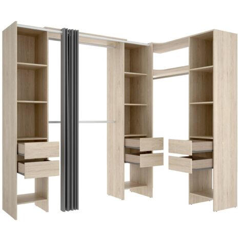 Dmora - Guardaroba grande Alanno, Mobile camera da letto, Cabina armadio portabiti, Armadio appendiabiti, 234x141 h205 cm, Rovere (1/5)