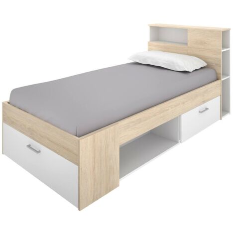 Dmora - Letto Singolo Arcade, Sommier Per Camera Da Letto, Giroletto Per Stanza, Struttura Porta Materasso 96x195 H67 Cm Bianco E Rovere 87284508