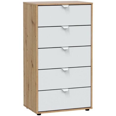 Dmora - Cassettiera Crosby, Settimino multiuso, Comò camera da letto, Mobile con cassetti, 60x40 h109 cm, Bianco e Rovere Nodi (1/5)