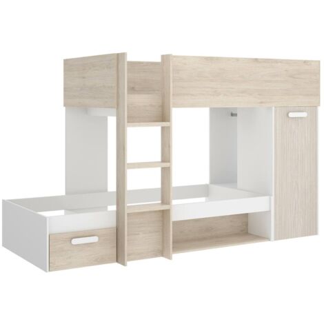 Dmora - Composizione camera da letto Focalone, Stanza da letto completa, Cameretta per bambini, Set per arredo a ponte, 246x112 h150 cm, Bianco e Rovere