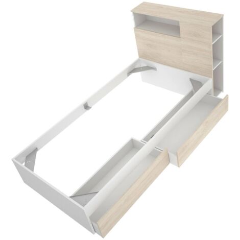 Dmora Lettino Per Bambini Wroclaw 77x144 H56 Cm – Bianco Con Escavatore, Struttura In Truciolare Melaminico, Doghe FLEX, Sponde Laterali E Memory Foam