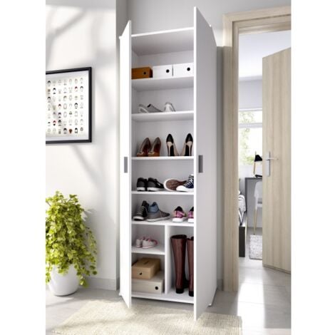 Armadio multiuso 2 ante Suretta, Mobile multifunzione portaoggetti, Guardaroba porta scarpe, 61x35h190 cm, Bianco