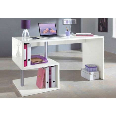 Scrivania con struttura a "esse", colore bianco, cm 140 x 75 x 60