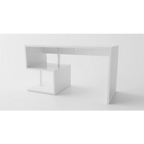 Scrivania con struttura a "esse", colore bianco, cm 140 x 75 x 60