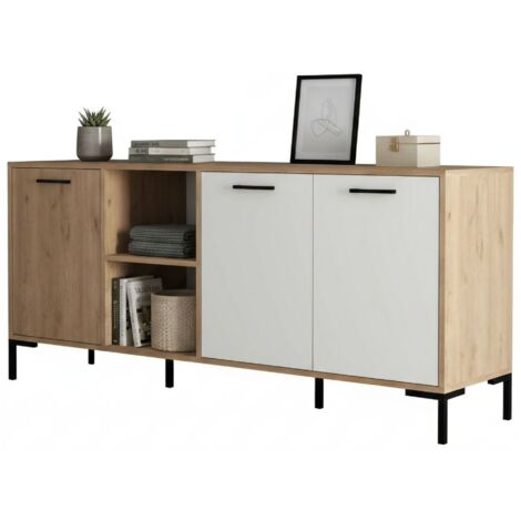 Credenza Tokyo, Buffet Da Soggiorno, Madia Da Salotto, Dispensa Da Cucina Made In Italy 100x40h110 Cm Bianco Lucido E Antracite 92415180 - 2