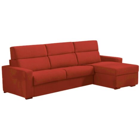 Dmora - Divano letto con penisola Celleno, Sofà angolare trasformabile per salotto, imbottito, sfoderabile, 100% Made in Italy, 280x160 h100 cm, Arancione (1/5)