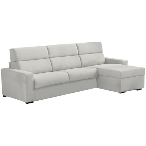 Dmora - Divano letto con penisola Pusiano, Sofà angolare trasformabile per salotto, imbottito, sfoderabile, 100% Made in Italy, 280x160 h100 cm, Grigio chiaro (1/5)