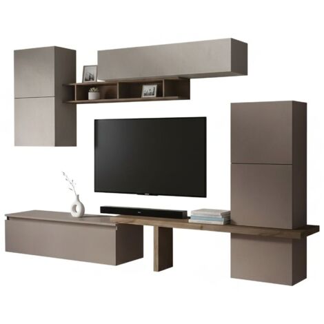 Parete Attrezzata Dmaragliul, Composizione Soggiorno, Mobile Salotto Multiuso, Armadio Porta TV, 180x35 H49 Cm, Noce - 6
