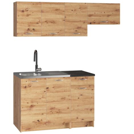 Cucina completa Sora, Set compatto e funzionale con ante e cassetto, Rovere Nodi