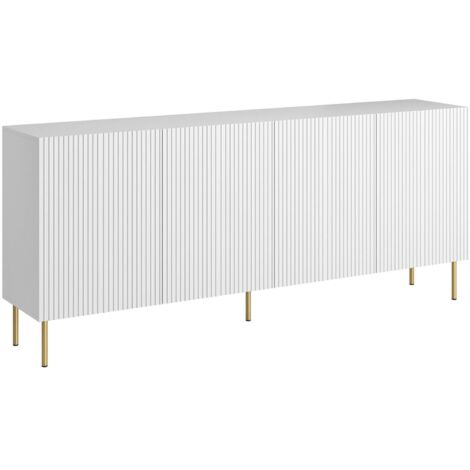 Credenza Londa, Madia da salotto con quattro ante battenti, Rialzato da terra, 200x42 h82 cm, Bianco