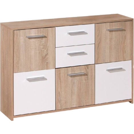 Credenza in Legno con Due Ante Scorrevoli Due Cassetti Rovere Nodato -  Spazio Casa