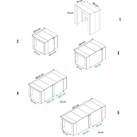 Dmora - Consolle allungabile Abicitren, Tavolo da pranzo allungabile, Ripiano con allunghe multiuso estensibile fino a 10 posti, 51/237x90h78 cm, Rovere