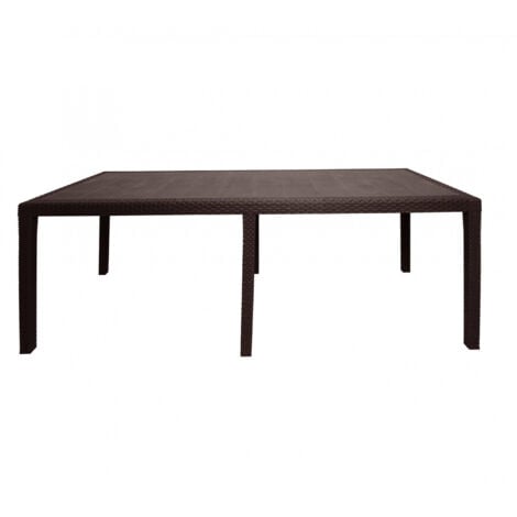 Dmora - Tavolo da esterno Roma, Ripiano rettangolare allungabile da pranzo, Tavolo da giardino estensibile effetto rattan, 100% Made in Italy, 150/220x90h72 cm, Marrone, con imballo rinforzato