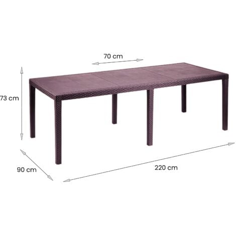 Dmora - Tavolo da esterno Roma, Ripiano rettangolare allungabile da pranzo, Tavolo da giardino estensibile effetto rattan, 100% Made in Italy, 150/220x90h72 cm, Marrone, con imballo rinforzato