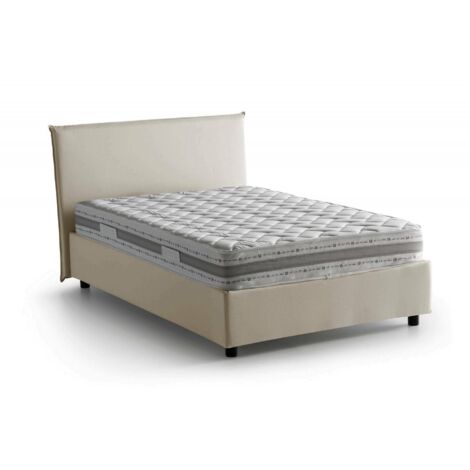 Talamo Italia Letto piazza e mezza Asmara, Letto contenitore con rivestimento in tessuto, 100% Made in Italy, Apertura frontale, con materasso Cm 120x190 incluso, Beige, con imballo rinforzato (1/5)