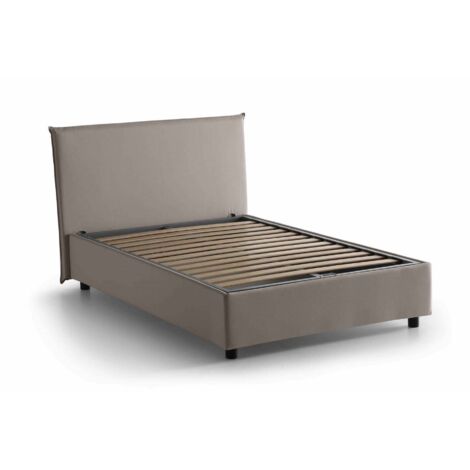 Talamo Italia - Letto piazza e mezza Anyta, Letto contenitore con rivestimento in tessuto, 100% Made in Italy, Apertura frontale, adatto per materasso Cm 120x190, Tortora (1/5)