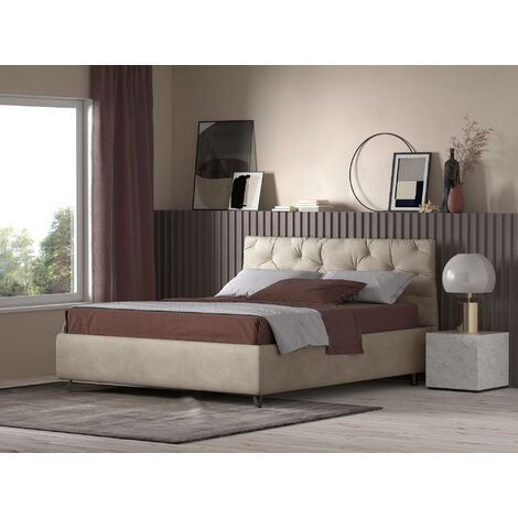 Letto piazza e mezza Daceva, Letto contenitore con rivestimento in tessuto,  100% Made in Italy, Apertura frontale, adatto per materasso Cm 120x200,  Rosso