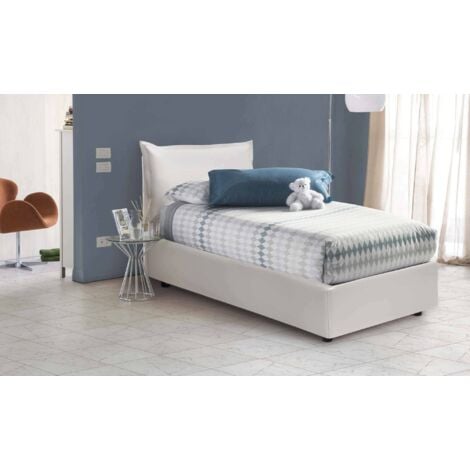 Talamo Italia Letto singolo Livia, Letto contenitore con rivestimento in  ecopelle, 100% Made in Italy, Apertura laterale, adatto per materasso Cm  80x190, Bianco, con imballo rinforzato