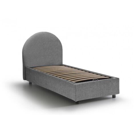 Talamo Italia Letto singolo Beatrice, Letto contenitore con rivestimento in tessuto, 100% Made in Italy, Apertura frontale, adatto per materasso Cm 80x190, Grigio, con imballo rinforzato (1/4)