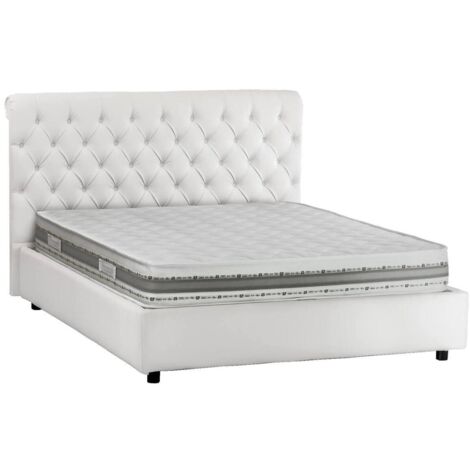 Talamo Italia - Letto matrimoniale Arnorld, Letto contenitore e testata in ecopelle, 100% Made in Italy, Apertura frontale, Bianco, adatto a materasso da 160x190 cm (1/5)
