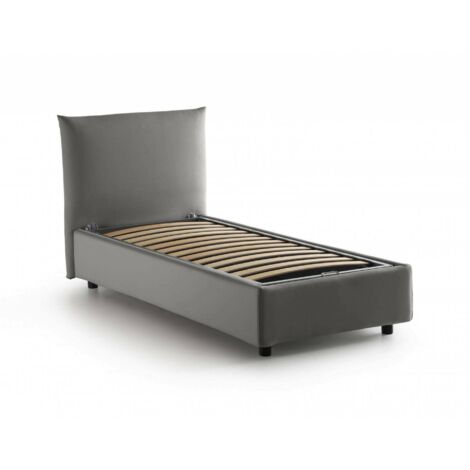 Dmora - Letto singolo Dbeccar, Letto contenitore con rivestimento in tessuto, 100% Made in Italy, Apertura frontale, adatto per materasso Cm 80x190, Grigio (1/5)