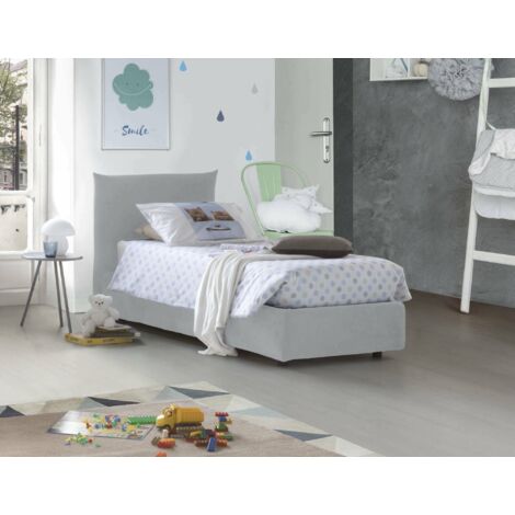 Letto Singolo Contenitore Vanessa Talamo Italia - Tessuto Grigio 80x190 Cm - Made In Italy Con Apertura Frontale