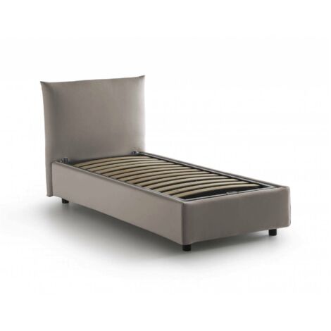 Talamo Italia - Letto singolo Alisech, Letto contenitore con rivestimento in tessuto, 100% Made in Italy, Apertura laterale, adatto per materasso Cm 80x190, Tortora (1/4)