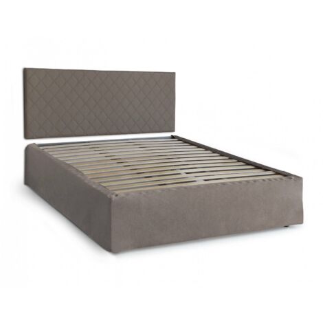 Talamo Italia - Letto matrimoniale Alfredo, Set testata in ecopelle con rete ortopedica e mantovana, 100% Made in Italy, adatta a materasso da Cm 160x190, Tortora (1/4)
