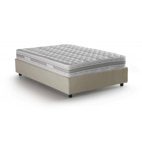 Talamo Italia - Letto piazza e mezza Alvise, Letto contenitore con rivestimento in tessuto, 100% Made in Italy, Apertura frontale, con materasso Cm 120x190 incluso, Beige (1/5)